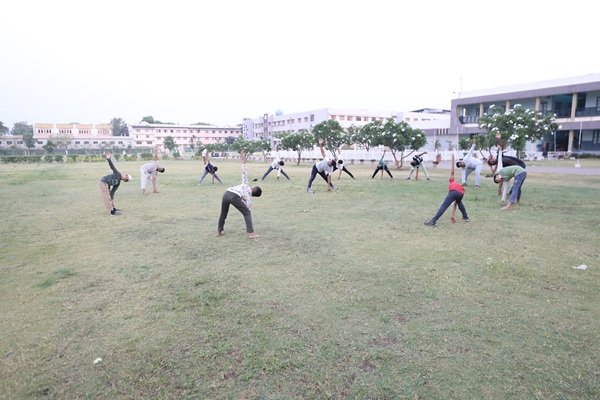 Students exercising on campus